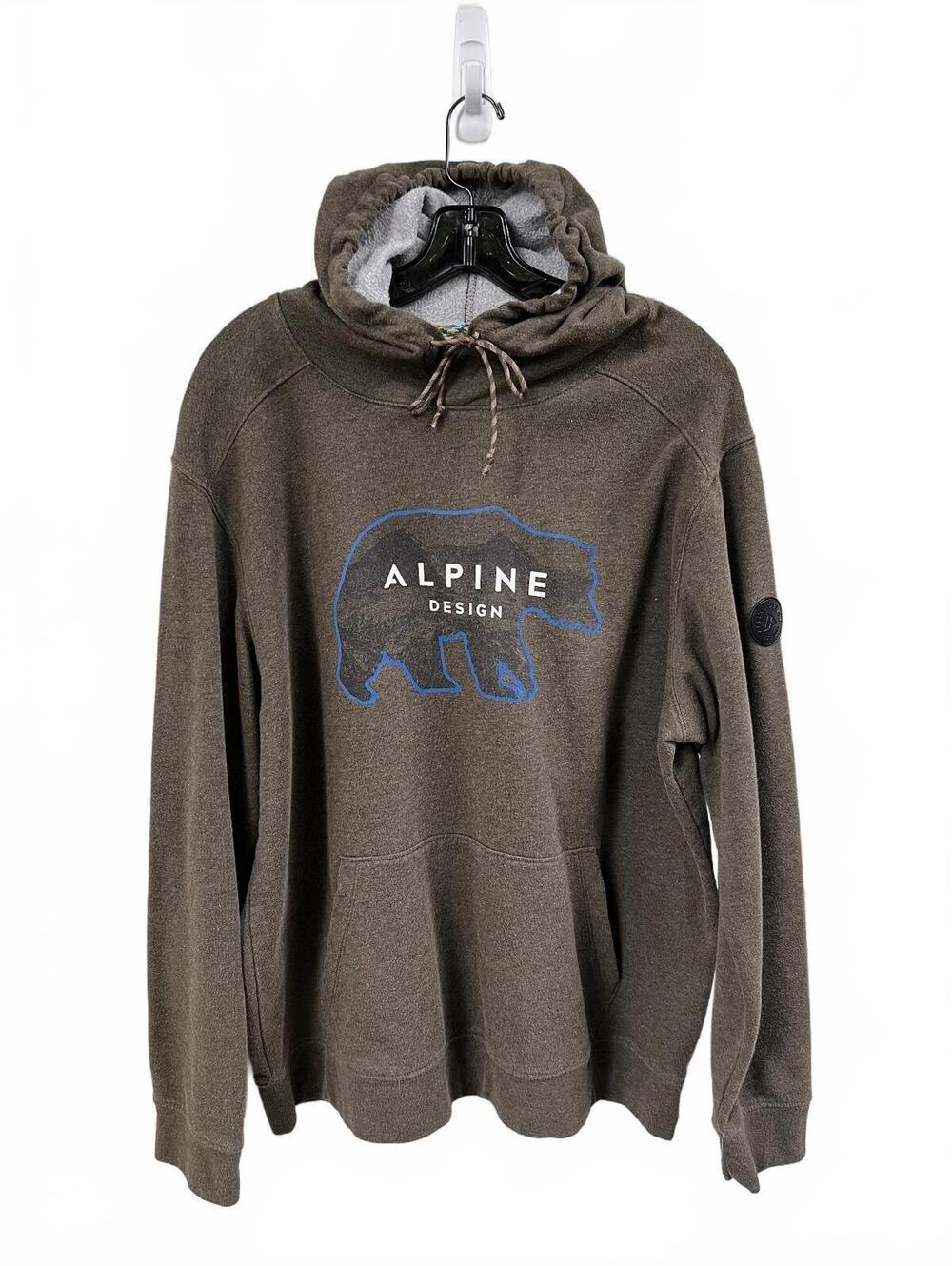 Alpine Design Men's Brown Dark Green Pullover Hoodie with Bear Graphic Size XL